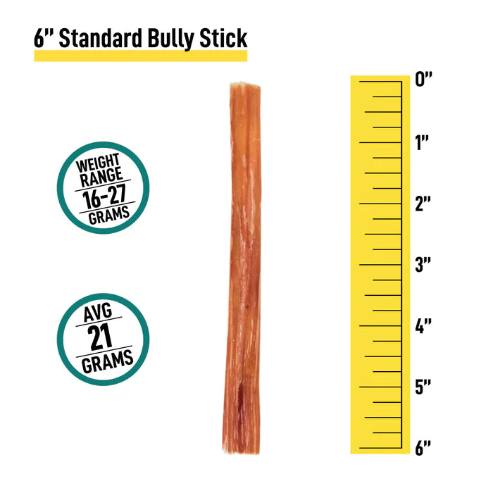 Lof Premium Odor-Free 6 Inch Standard Bully Sticks - 100% Beef Pizzle